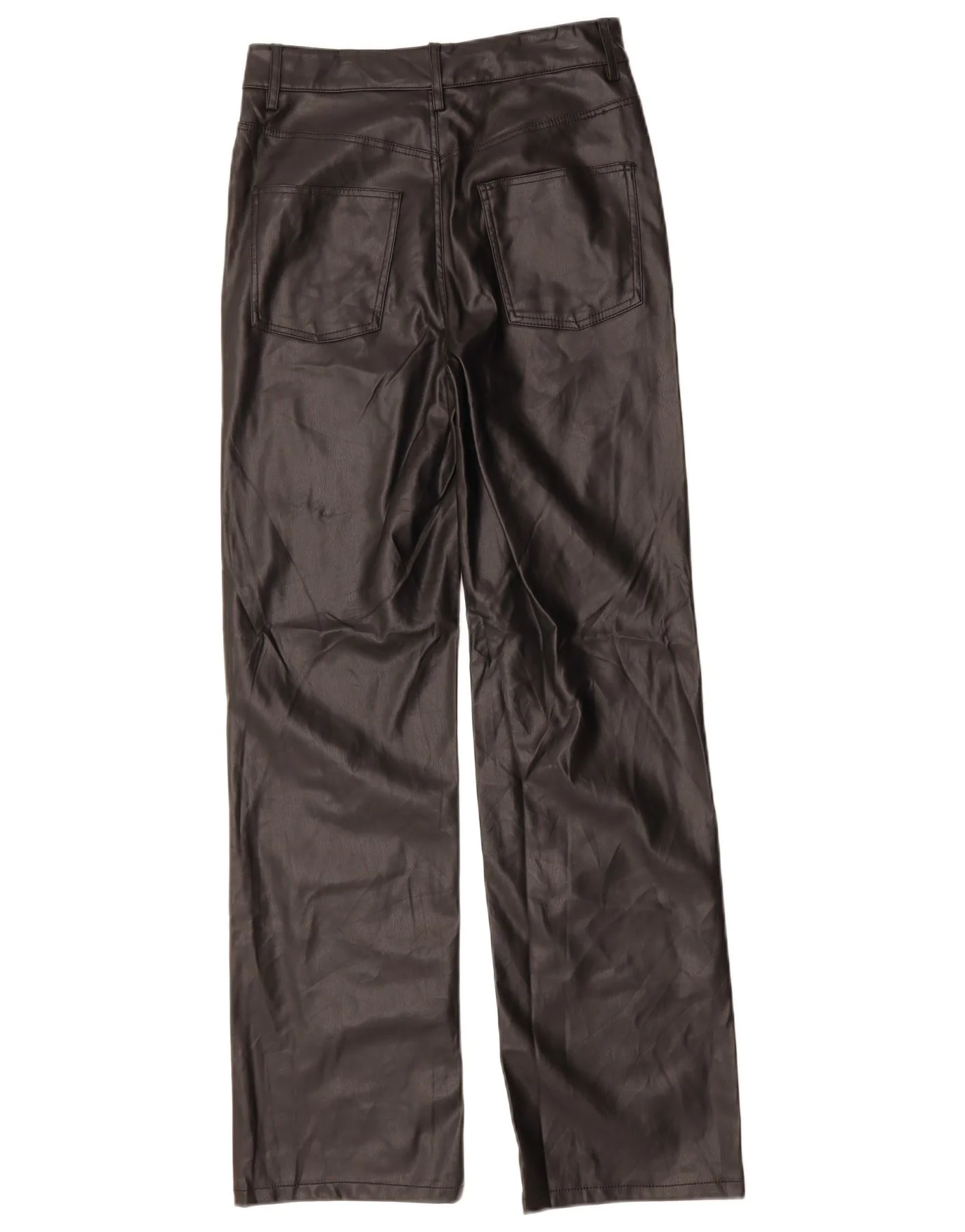 ZARA Womens Straight Faux Leather Trousers EU 36 XS W28 L31 Black