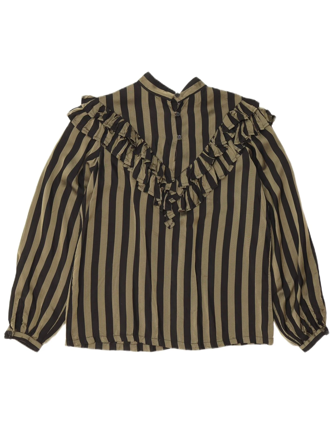 3K Womens Ruffle Front Long Sleeve Blouse Top EU 40 Medium Khaki Striped