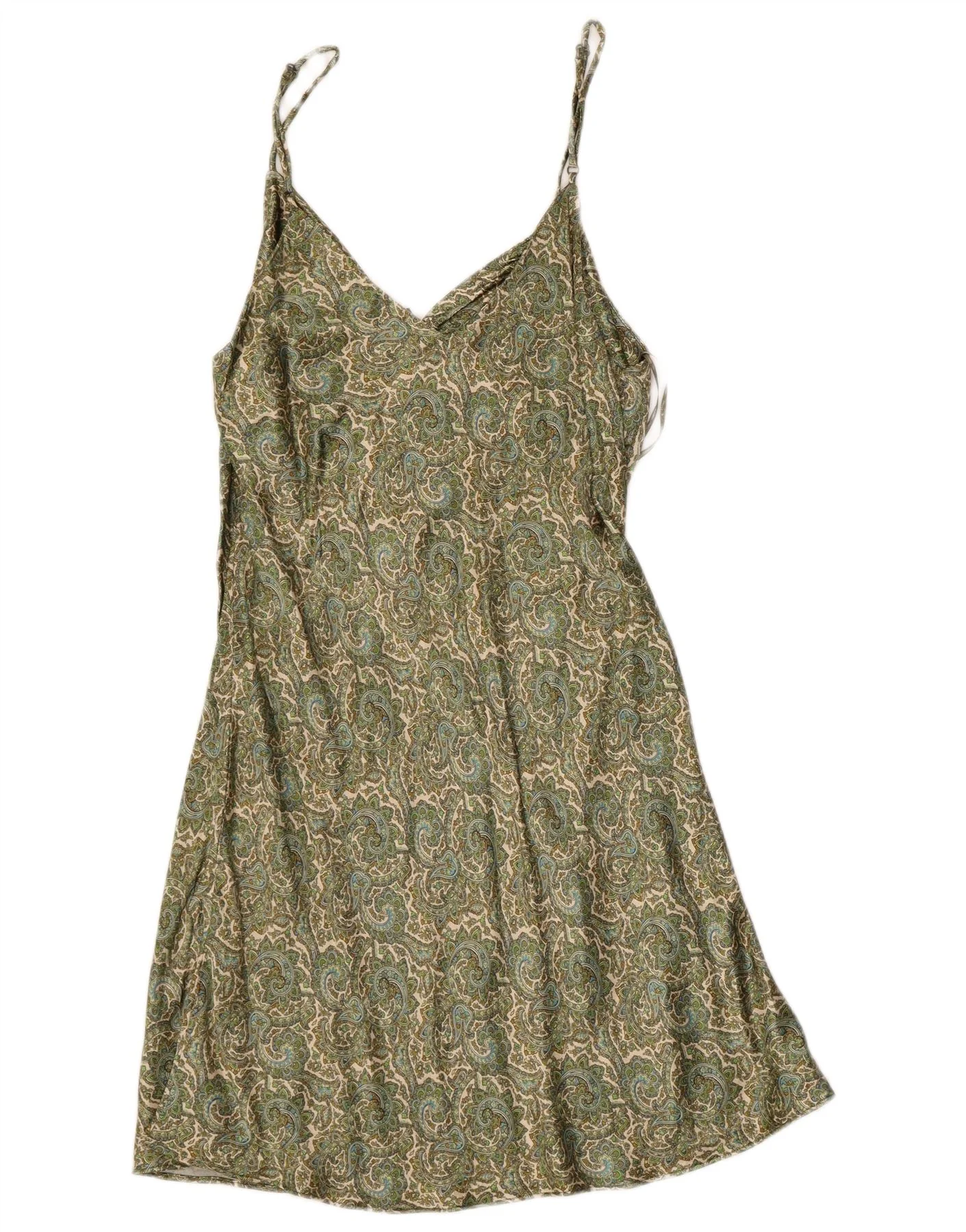 ZARA Womens Slip Dress UK 10 Small Green Paisley Viscose
