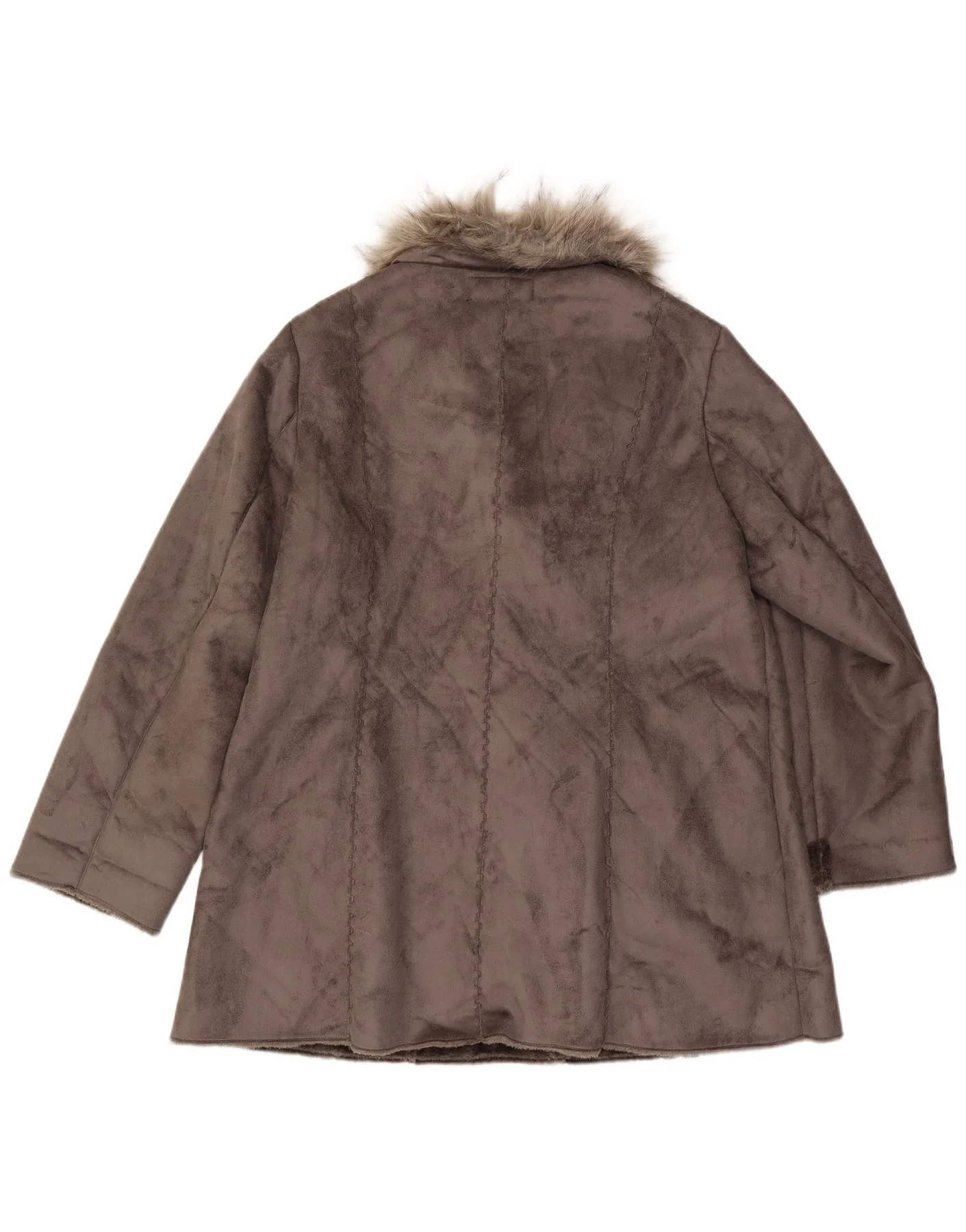 Abrigo Sherpa vintage para mujer, talla 16/18 (XL), gris, poliéster