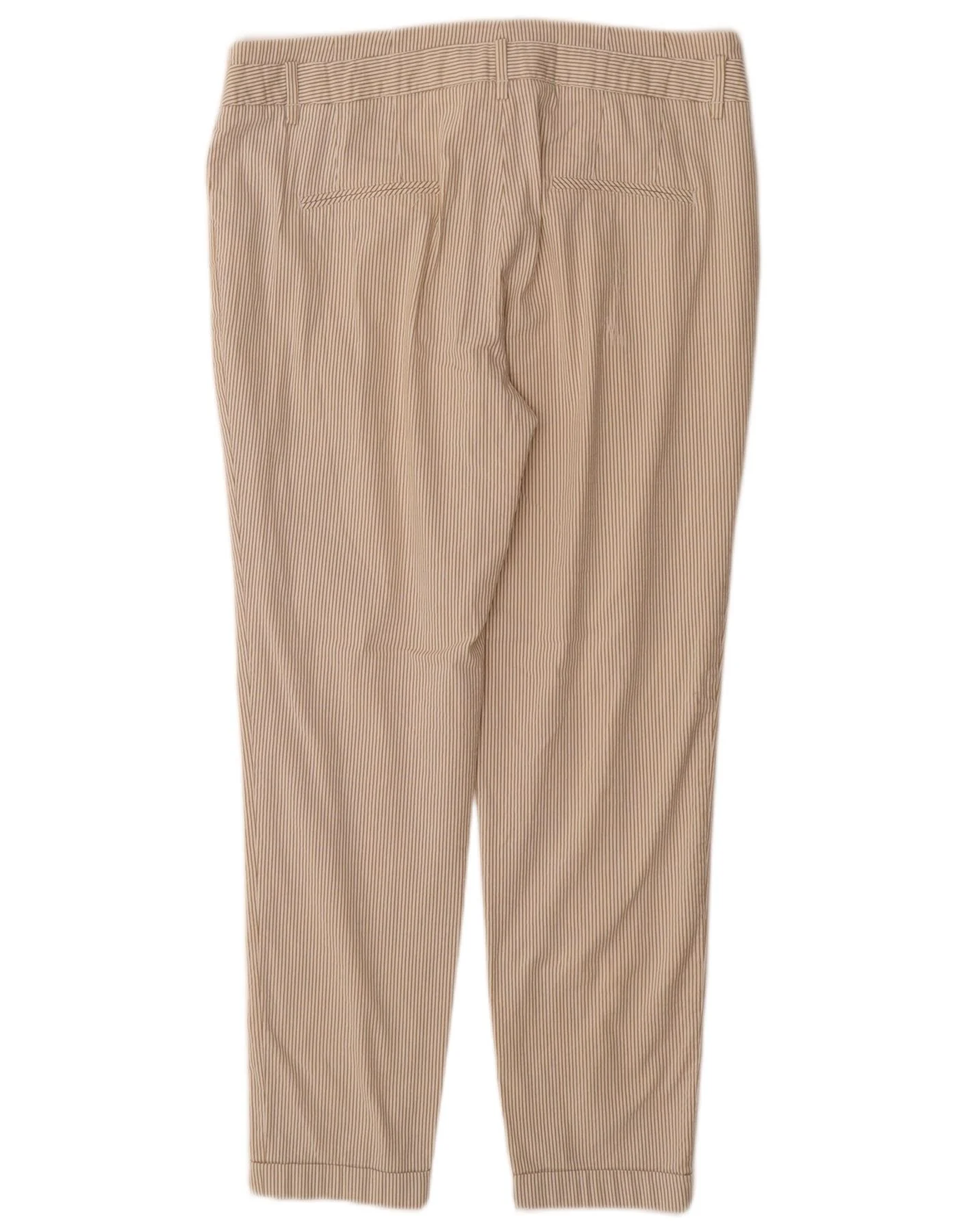 ZARA Womens Slim Chino Trousers EU 42 Large W32 L27 Beige Pinstripe Cotton