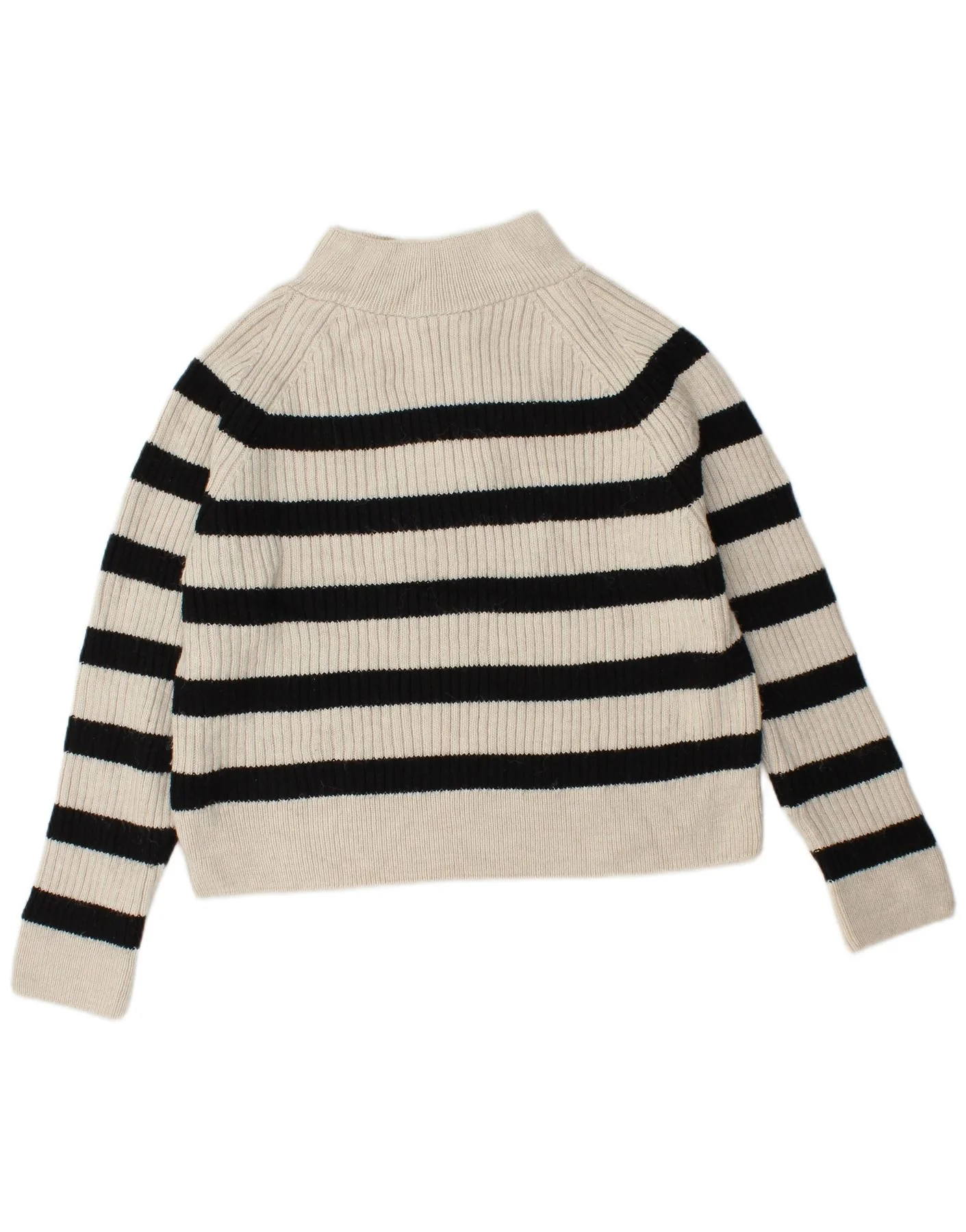 ZARA Womens Zip Neck Jumper Sweater UK 14 Medium White Striped Acrylic