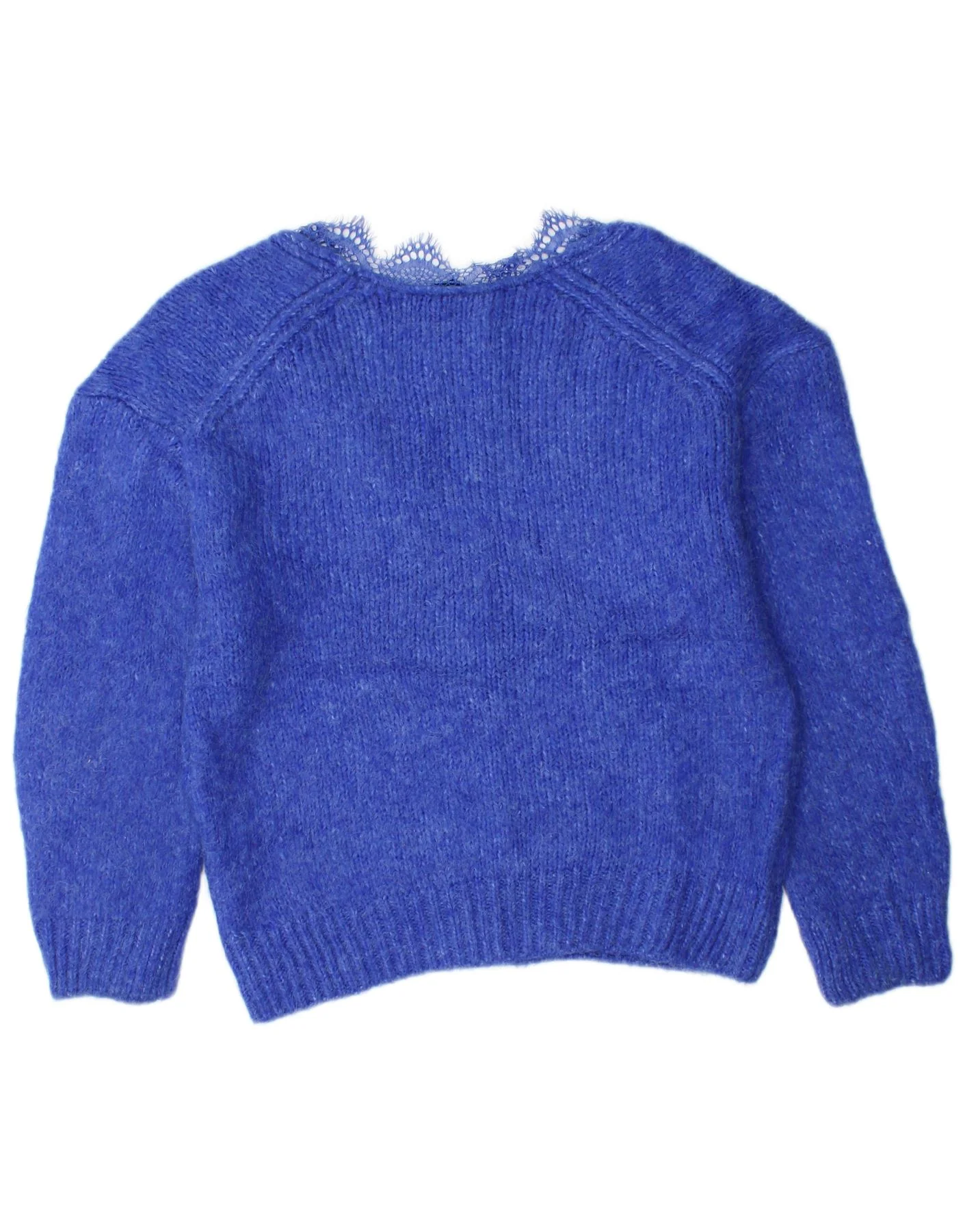 ZARA Womens V-Neck Jumper Sweater UK 14 Medium Blue Acrylic